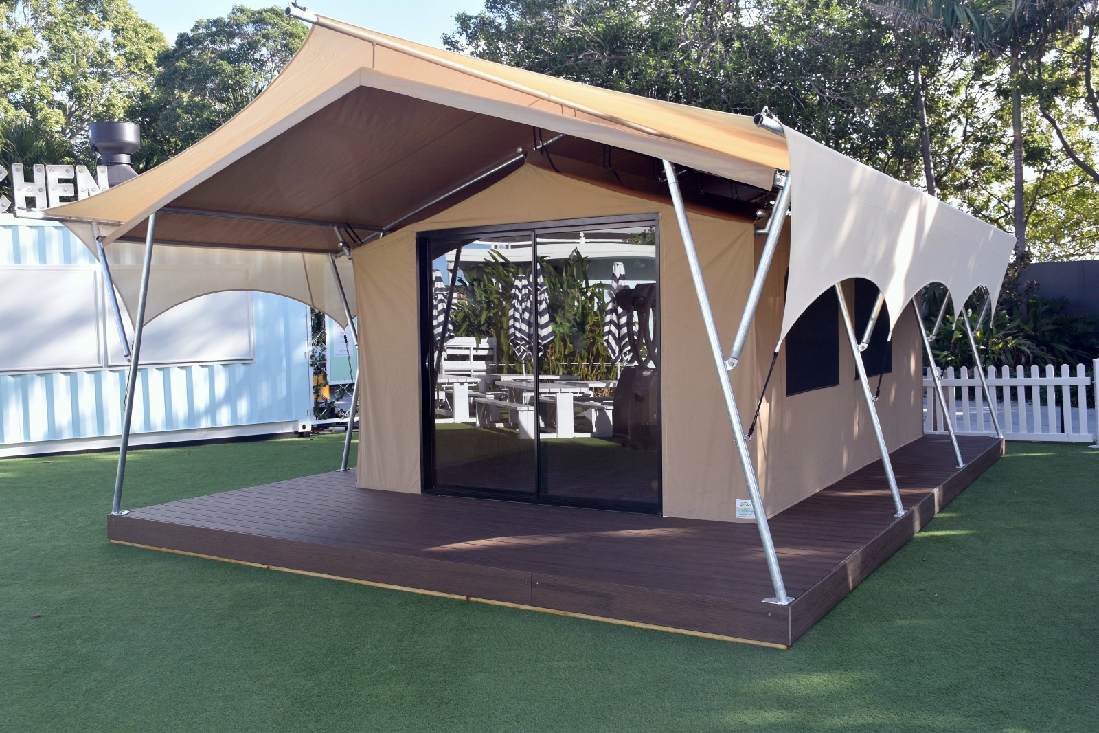 Eco Glamp Tent with Deck & Sliding Door